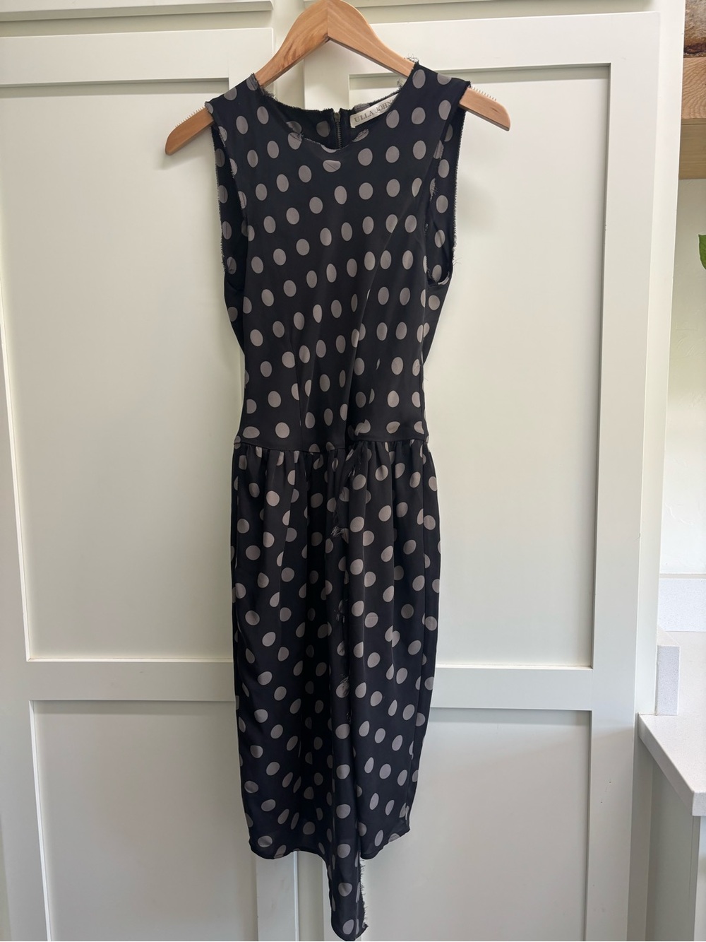 Ulla Johnson Silk Polka Dot Dress Black Beige Asymmetrical Midi size 2/4 w/ flaw - Picture 2 of 8